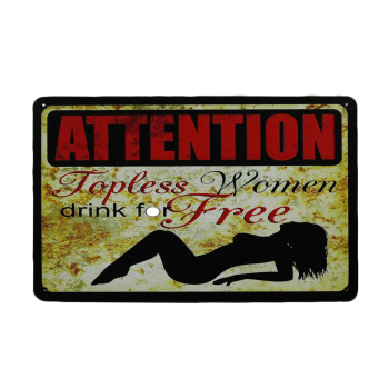 Attention Topless Woman - Metalen Borden