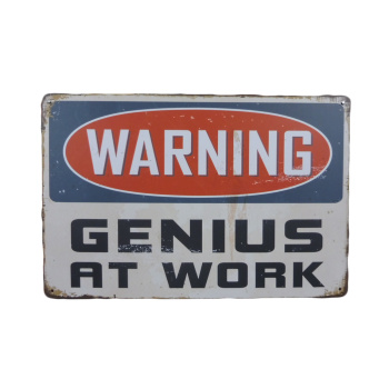 Warning Genius At Work - Metalen borden