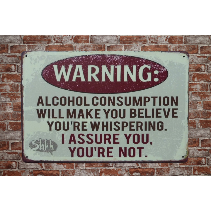 Warning alcohol wandbord met stenen achtergrond