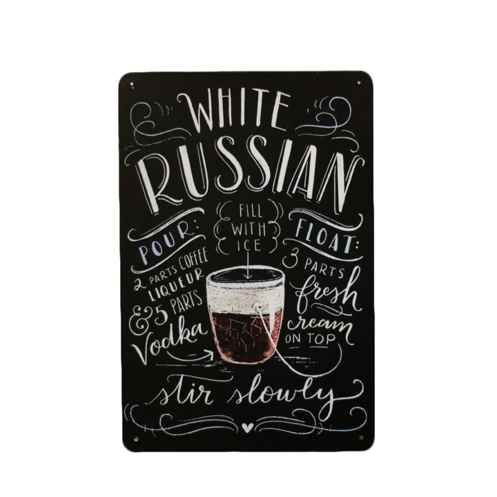 30538 White russian wit White Russian Metalen bord