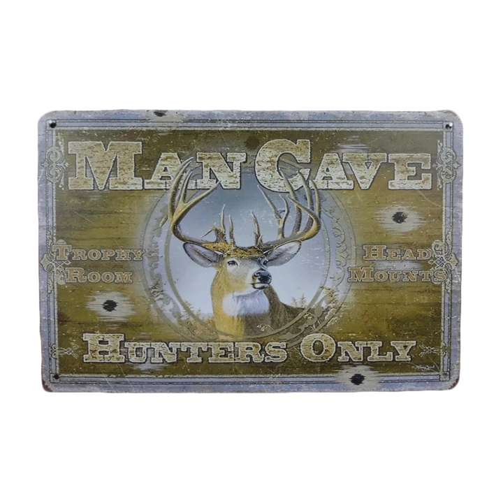 30705 Mancave hunters only wit Mancave Hunters only Metalen borden