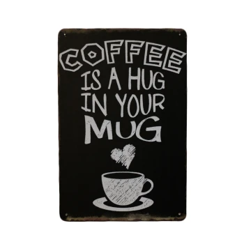 Coffee hug in a mug metalen borden 20 x 30 cm groot