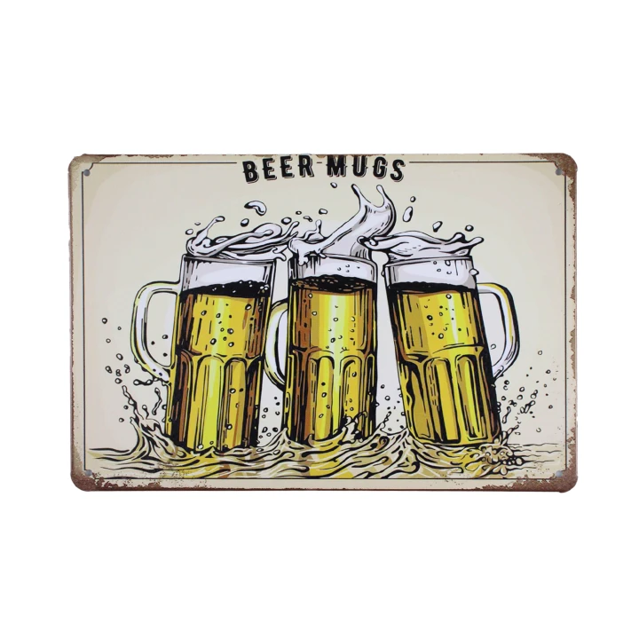 30408 Beer mugs wit Beer Mugs Metalen borden