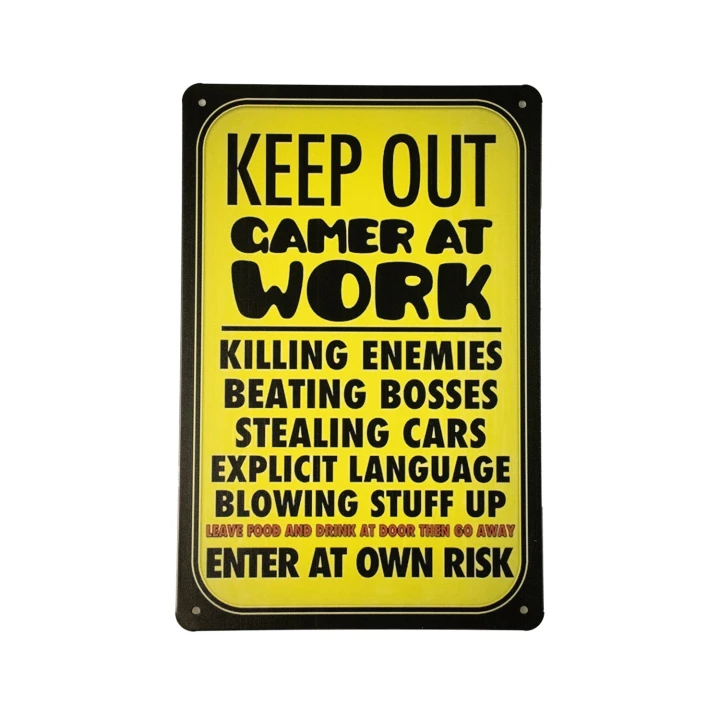 31007 Keep out gamer at work wit Keep Out Gamer at Work Metalen borden