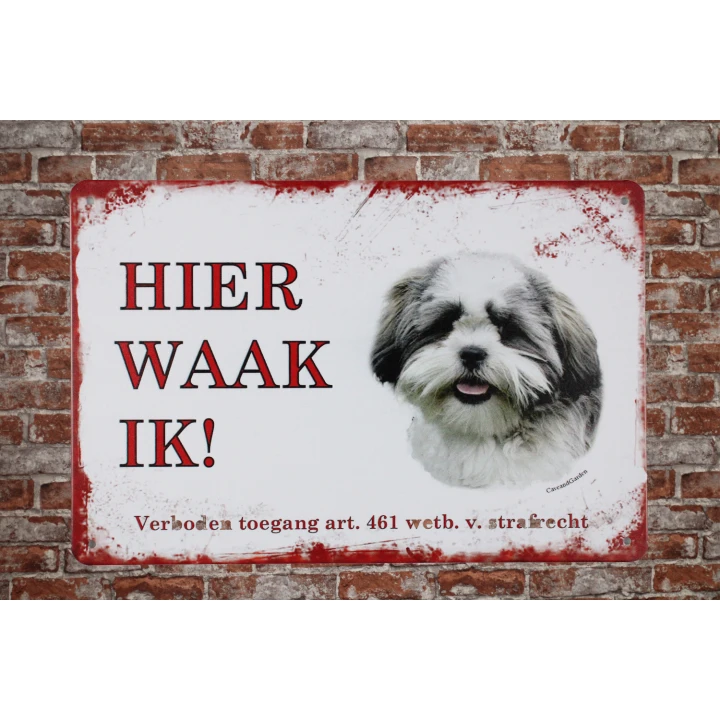31354 Hier waak ik Shih tzu Wandbord Shih tzu