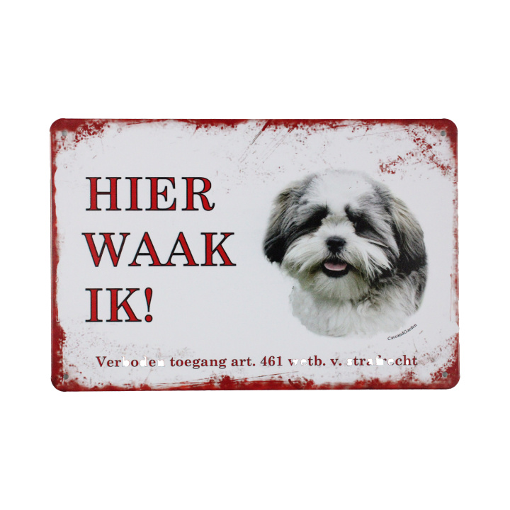 Hier waak ik Shih tzu Metalen borden