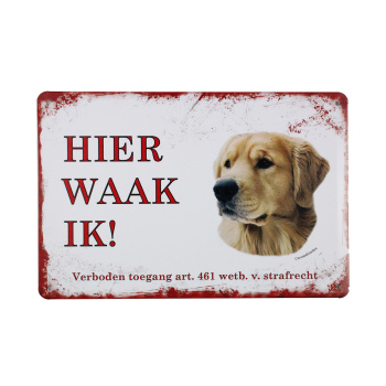 Hier waak ik Golden retriever Metalen borden