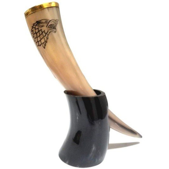 Viking Drinking Horn Gold + Stand