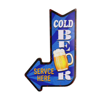 Houten tekst bord - Cold beer Blauw