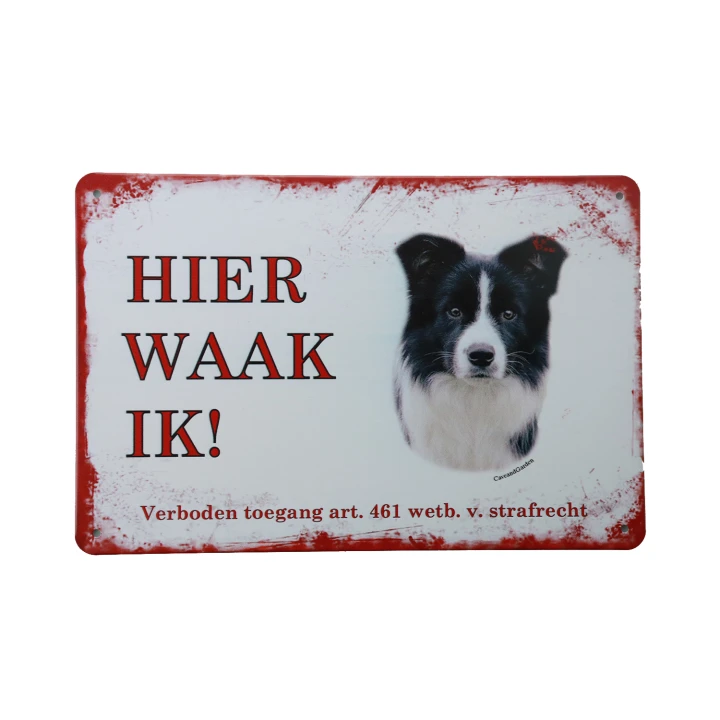 31378 border collie 2 Hier Waak Ik Border Collie Metalen bord