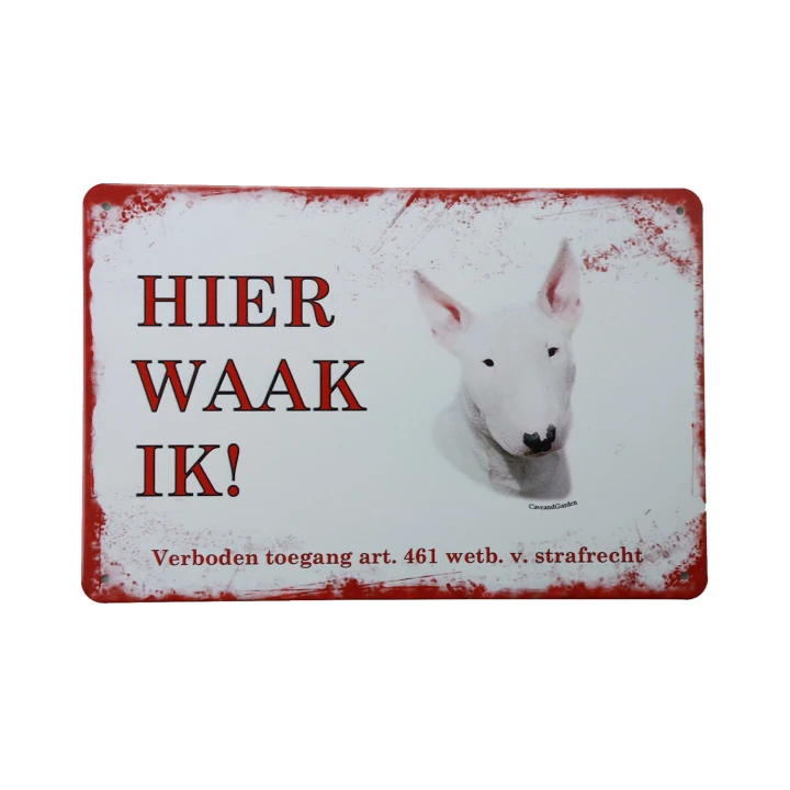 31388 bull terier 2 Hier Waak Ik Bulls Terriër – Metalen borden