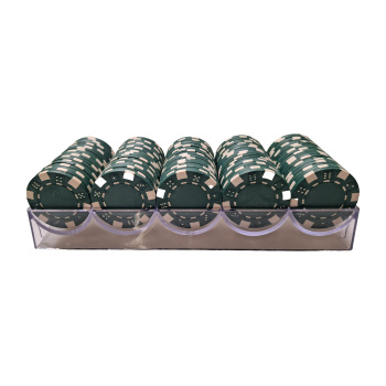 poker chips in tray groen, poker fiches, poker chips