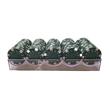 poker chips in tray groen, poker fiches, poker chips