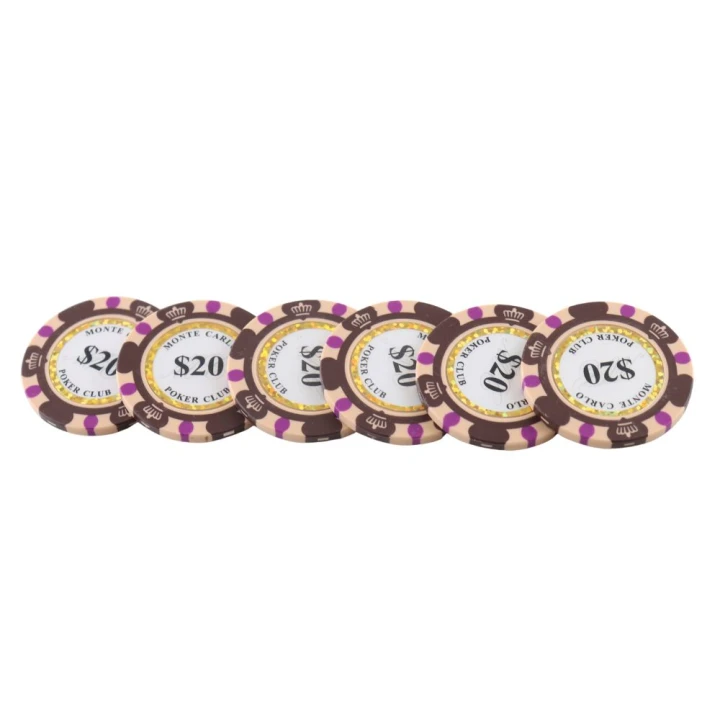 11304 – Monte Carlo chips waarde 20 – 3 Monte Carlo Poker Chips Waarde 20 In Tray