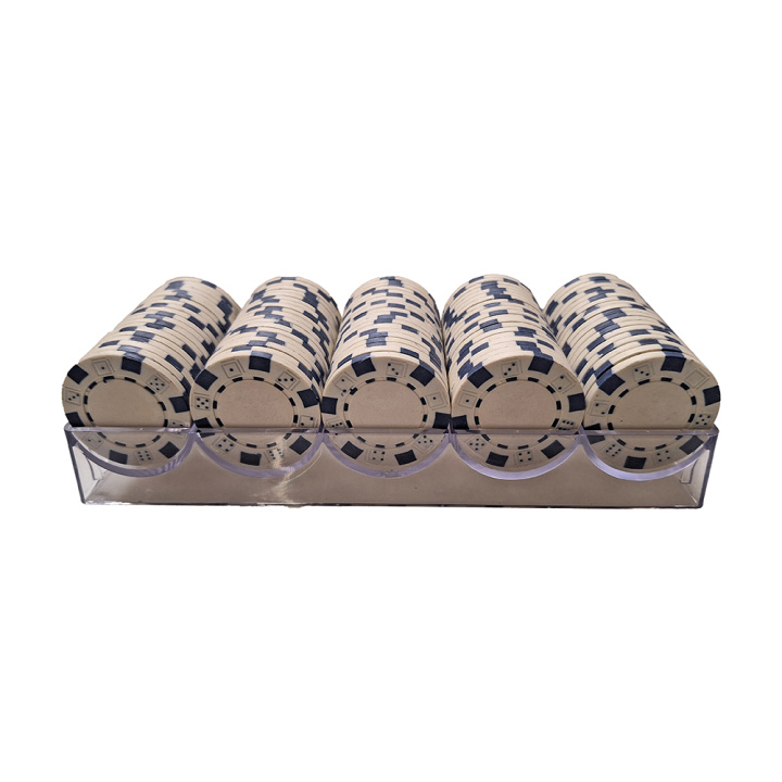 Poker-bakje-wit-fiches Pokerchips in tray Wit