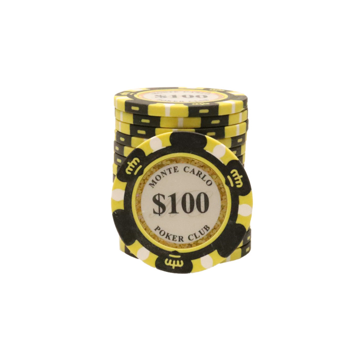 Monte Carlo poker chips 25 stuks waarde 100