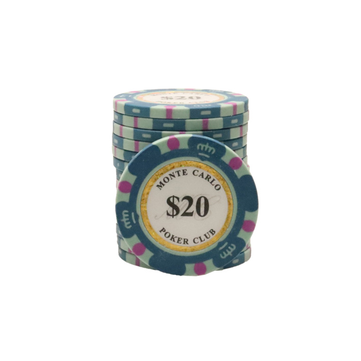 Monte Carlo poker chips 25 stuks waarde 20