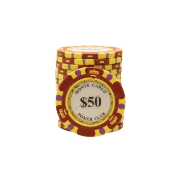 Monte Carlo poker chips 25 stuks waarde 50