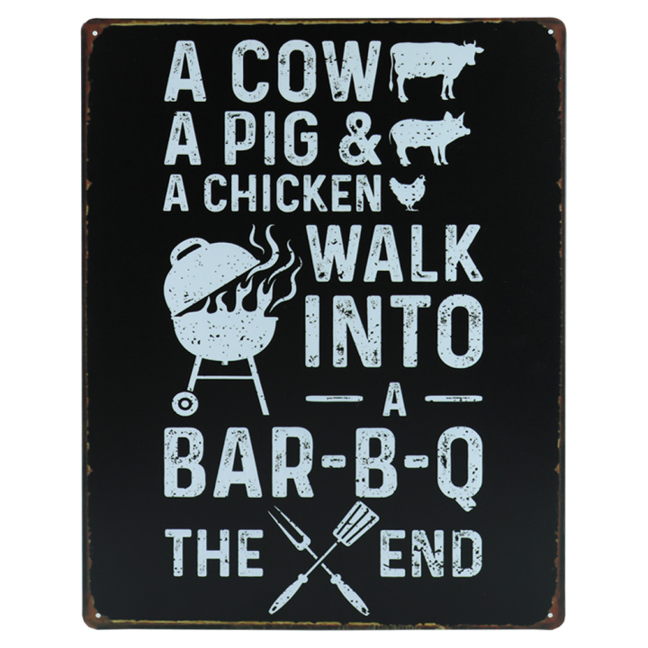 A cow pig and chicken metalen bord 30 x 40cm