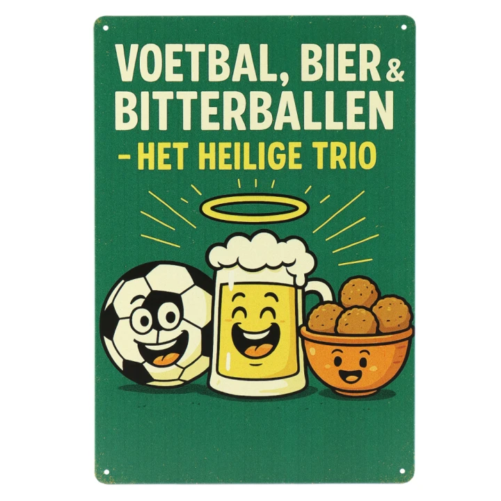 30433 Voetbl-Bier-Bitterballen Het Heilige Trio Metalen bord