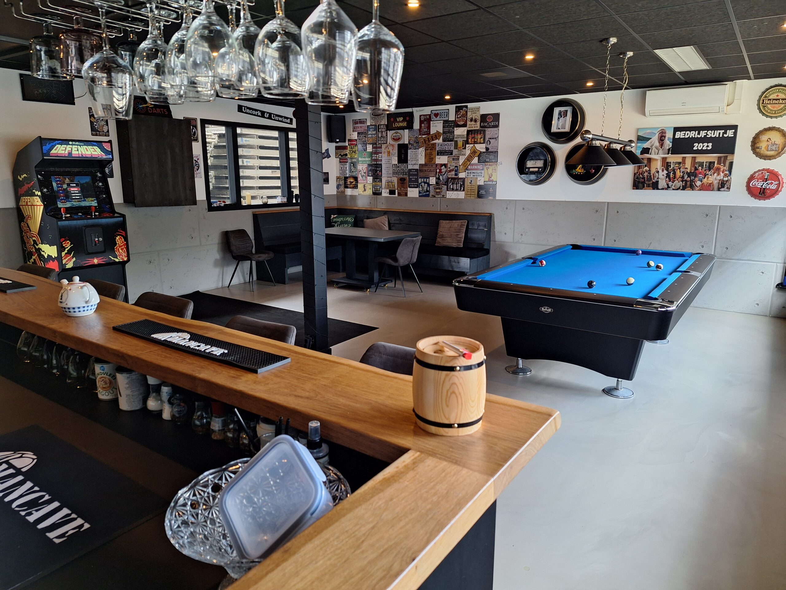 man cave garden shed interior with bar