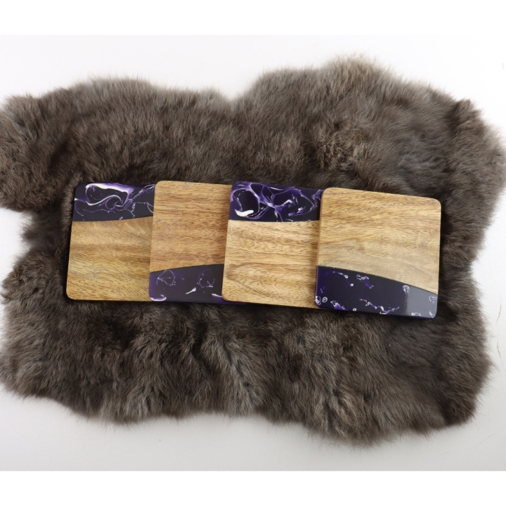 Houten onderzetters vierkant donker paars