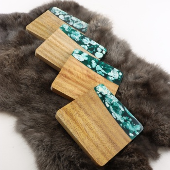 Houten onderzetters vierkant blauw