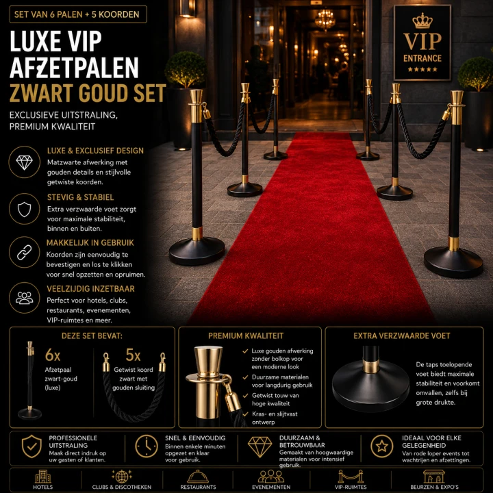 sfeer-afbeelding-luxe-vip-afzetpalen-zwart-goud-set