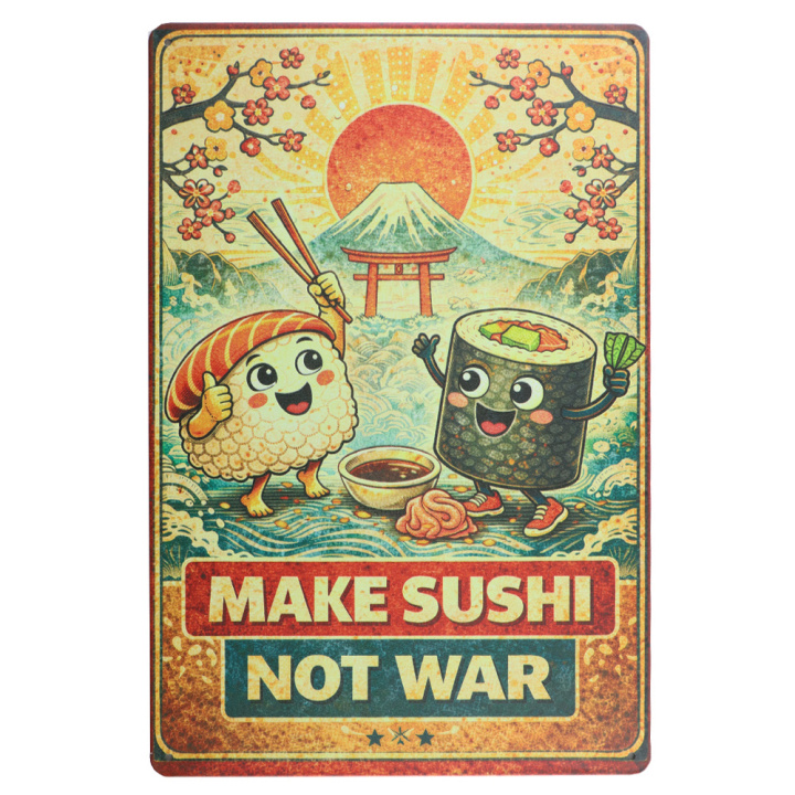 31483 make sushi not war Make Sushi Not War Metalen Bord